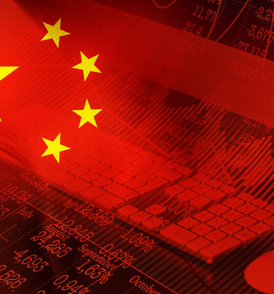 China Flag With Figures And Keyboard And Mouse