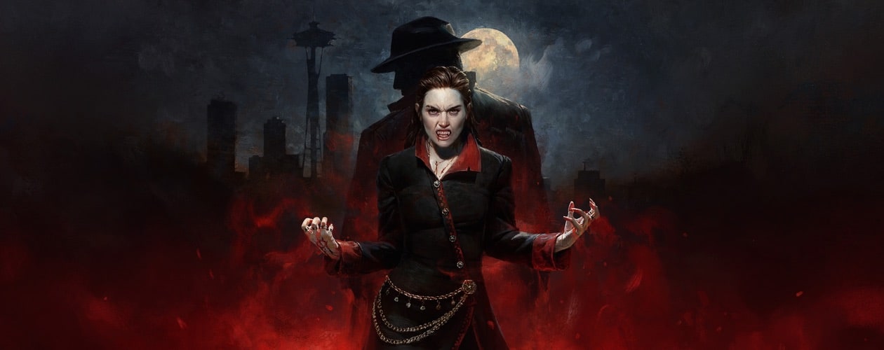 Vampire: The Masquerade Bloodlines 2 – Phyre with Fabien in shadow header