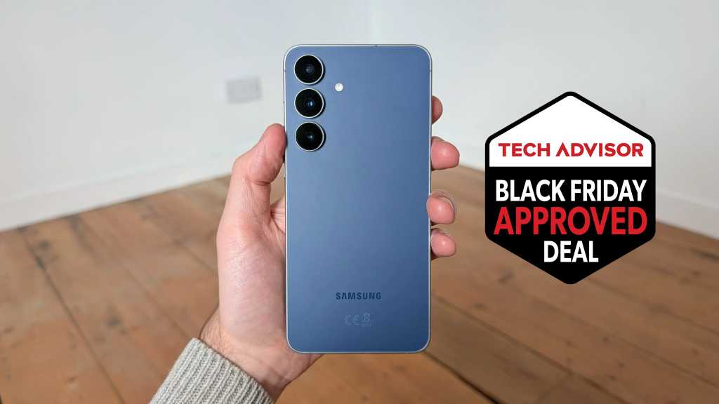 Samsung Galaxy S25 FE next to Tech Advisor's Black Friday Approved Deal Badge