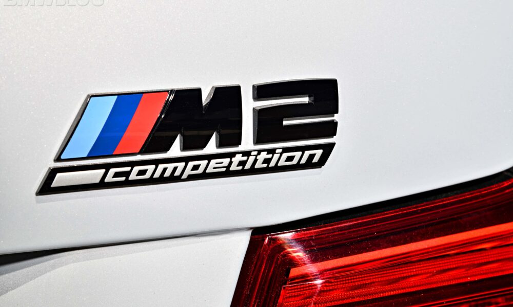 The BMW M2 Competition badge on the boot