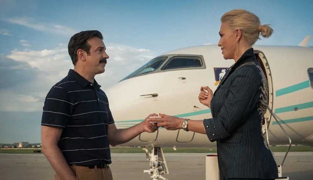 Ted Lasso season 4 - Jason Sudeikis as Ted Lasso, Hannah Waddingham as Rebecca Welton