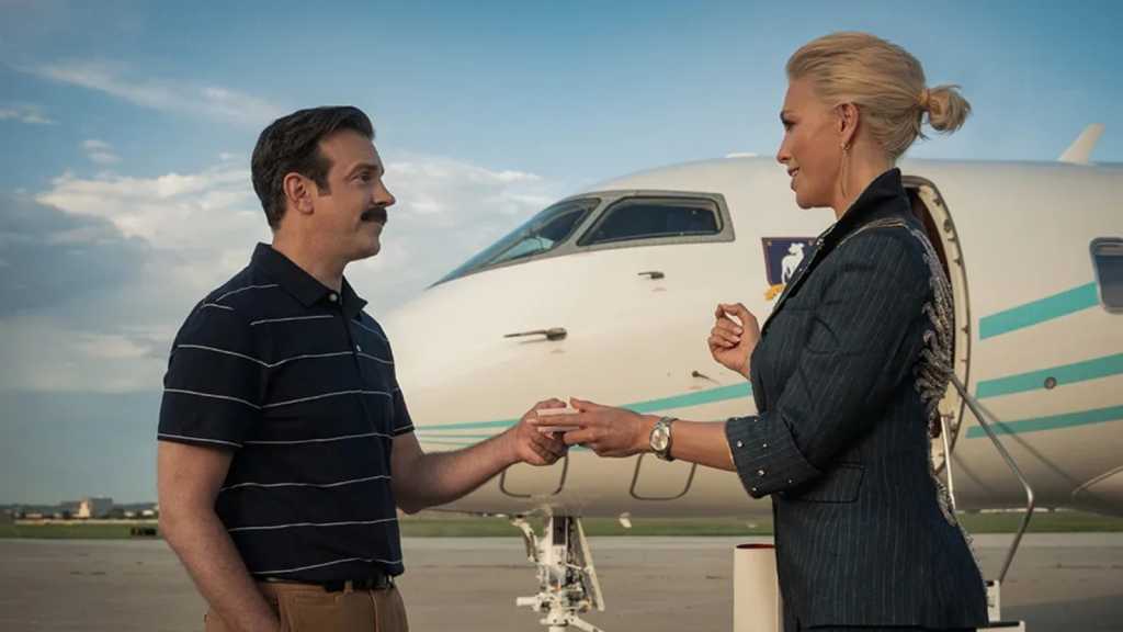 Ted Lasso season 4 - Jason Sudeikis as Ted Lasso, Hannah Waddingham as Rebecca Welton