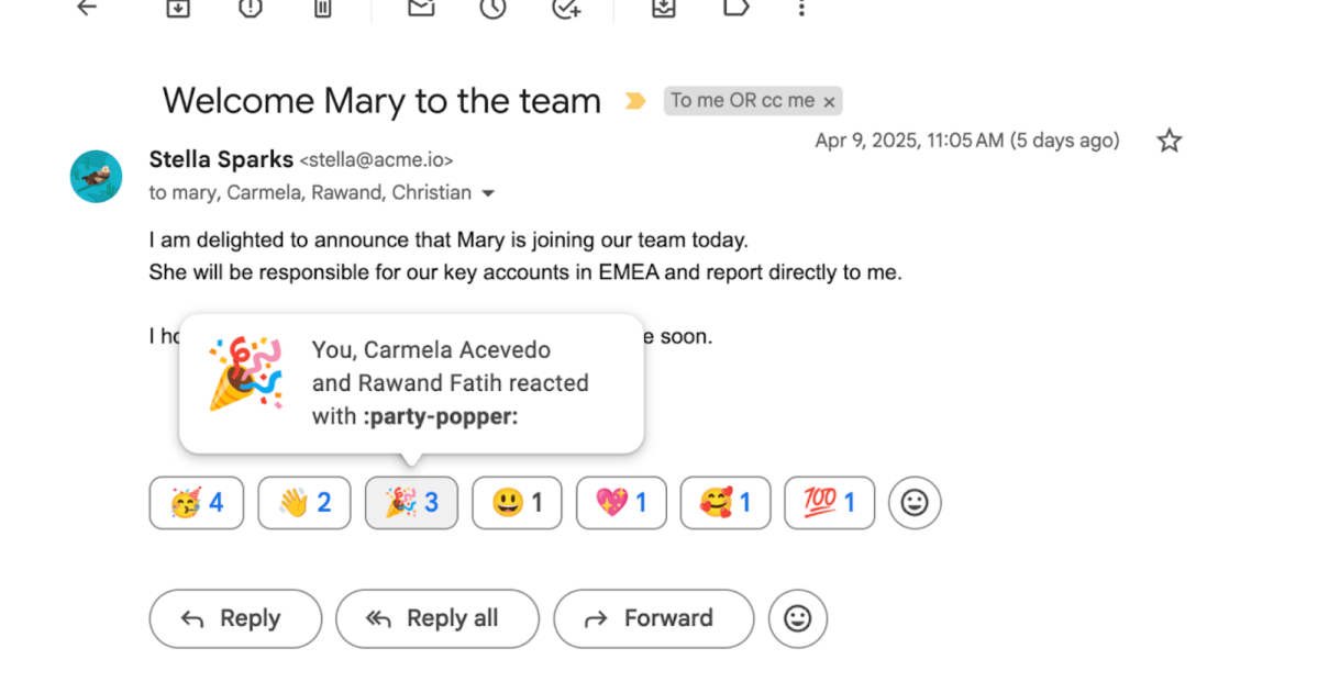 Gmail’s emoji reactions are coming for your work inbox