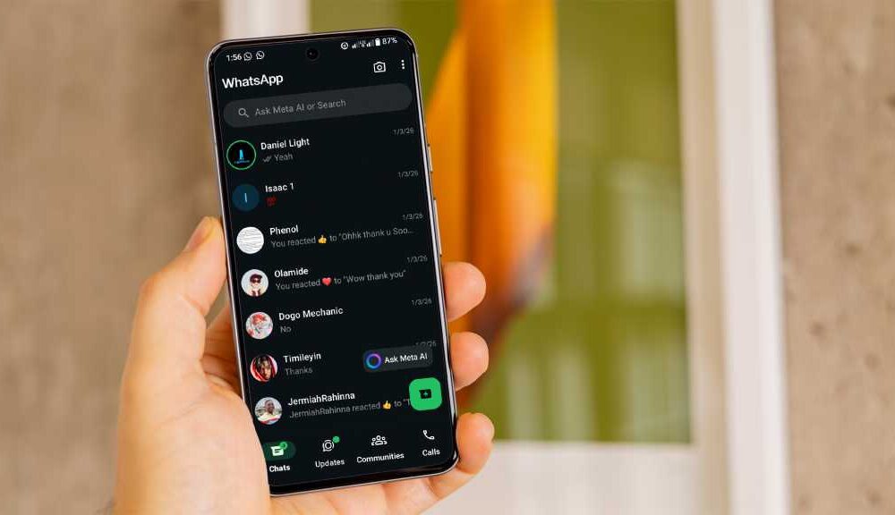 WhatsApp in dark mode on an Android phone