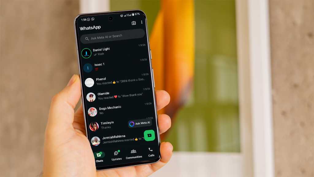 WhatsApp in dark mode on an Android phone