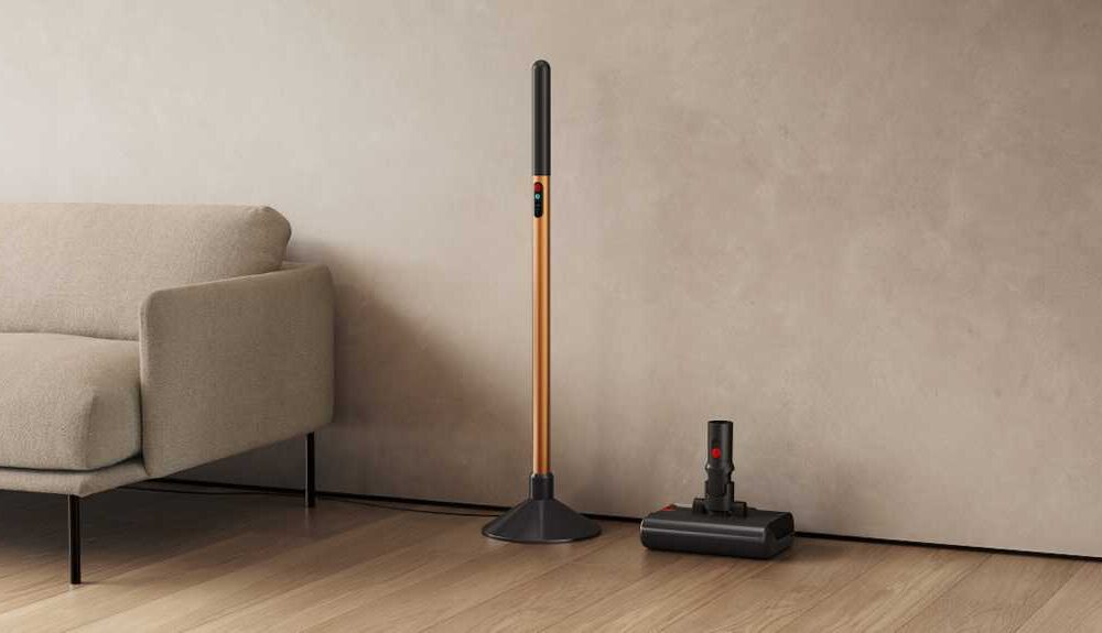 Dyson PencilWash standing against a wall