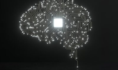 Digital image of artificial intelligence human brain on black background.