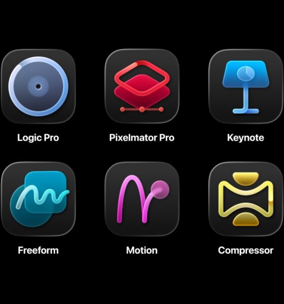 A promotional graphic for Apple Creator Studio showcasing the app icons for Final Cut Pro, Logic Pro, Pixelmator Pro, Motion, Compressor, and MainStage arranged over a vibrant, multi-colored background. The image highlights the comprehensive nature of the creative subscription suite for Mac and iPad.