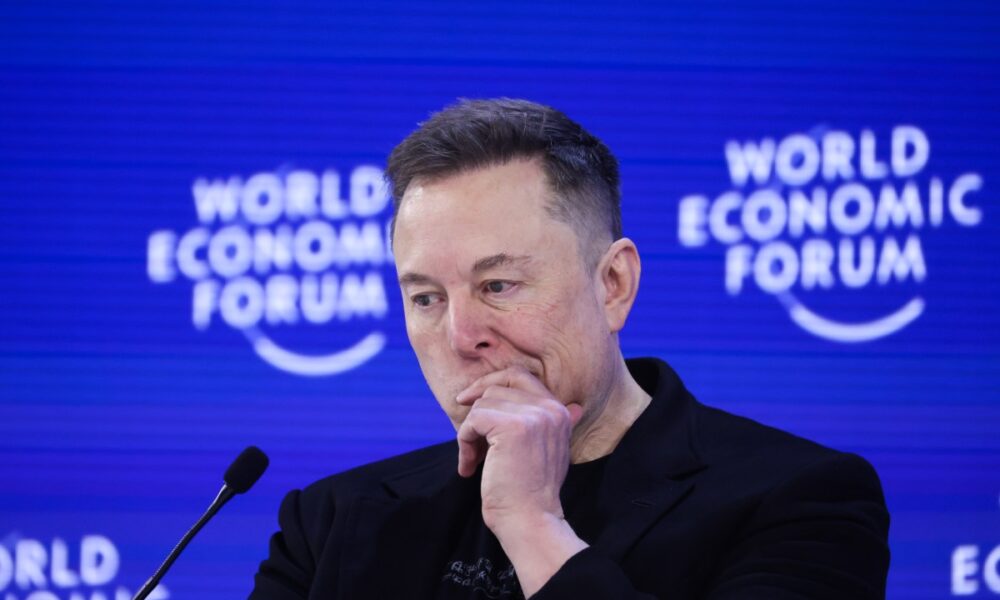 Elon Musk, chief executive officer of Tesla Inc., during the World Economic Forum (WEF) in Davos, Switzerland, on Thursday, Jan. 22, 2026.