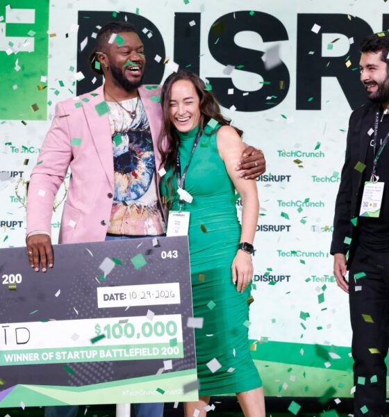 Kevin A. Damoa, Founder & CEO, Glīd, Claire Kroft and Ankit Malhotra, winners of the Startup Battlefield 2025, pose onstage during day three of TechCrunch Disrupt 2025 at Moscone Center on October 29, 2025 in San Francisco, California.