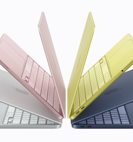 Apple MacBook Neo laptops fanned out to show the color lineup.