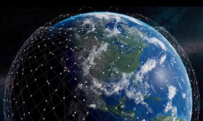 Illustration: Amazon Leo network connections creating a web around Earth