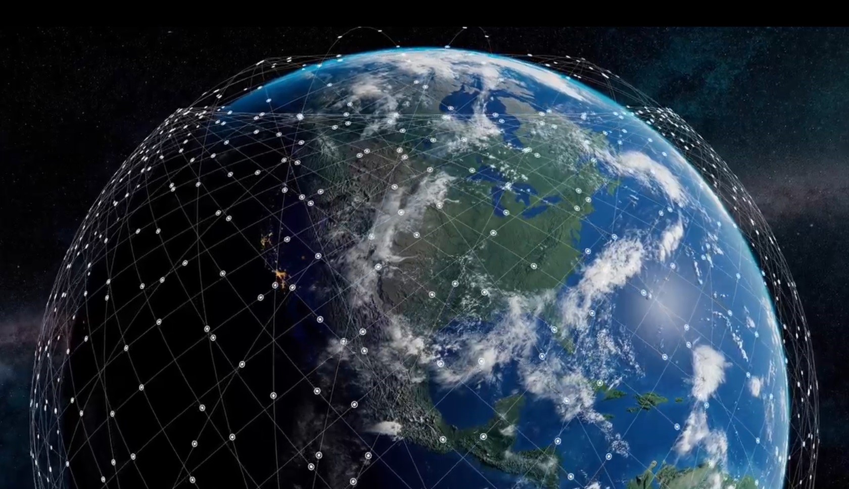 Illustration: Amazon Leo network connections creating a web around Earth