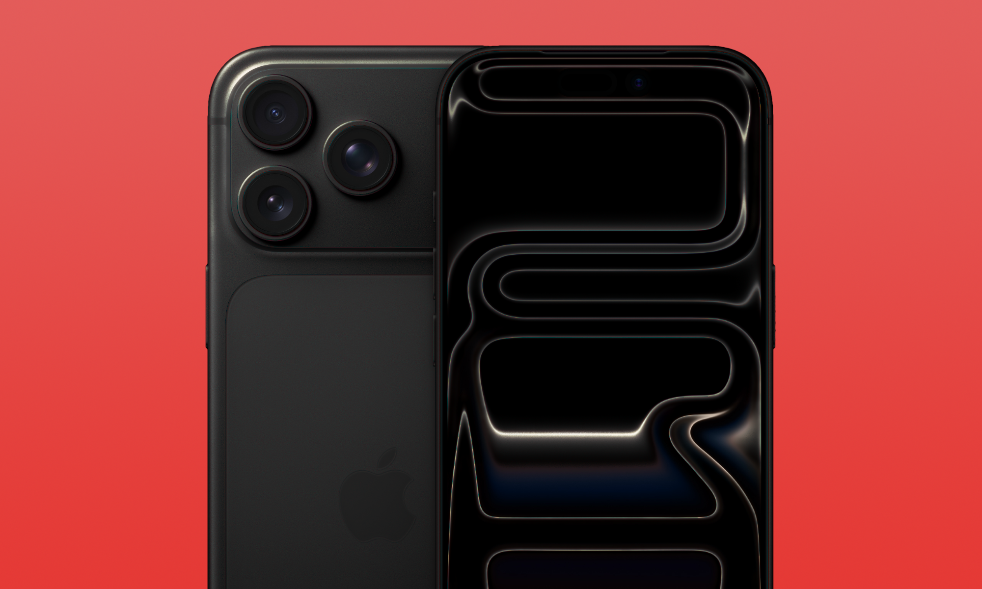 Concept image of a black iPhone 17 Pro against a red gradient background.