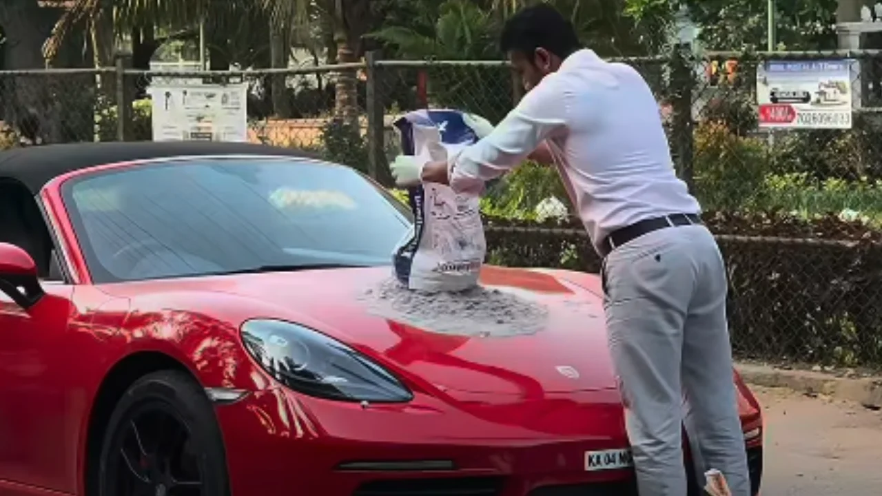 Porsche Boxster owner mixes concrete on his sports car's hood!