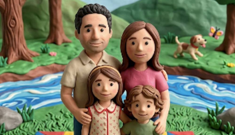 Claymation-style image of a family, made by Google Gemini