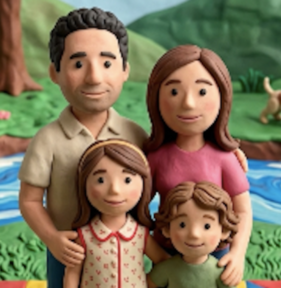 Claymation-style image of a family, made by Google Gemini