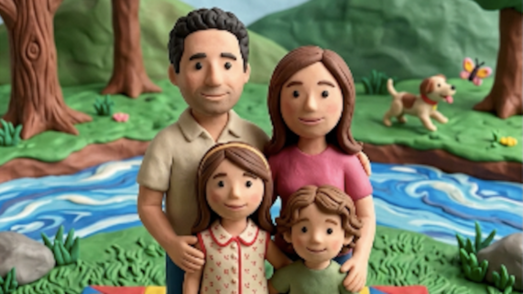 Claymation-style image of a family, made by Google Gemini