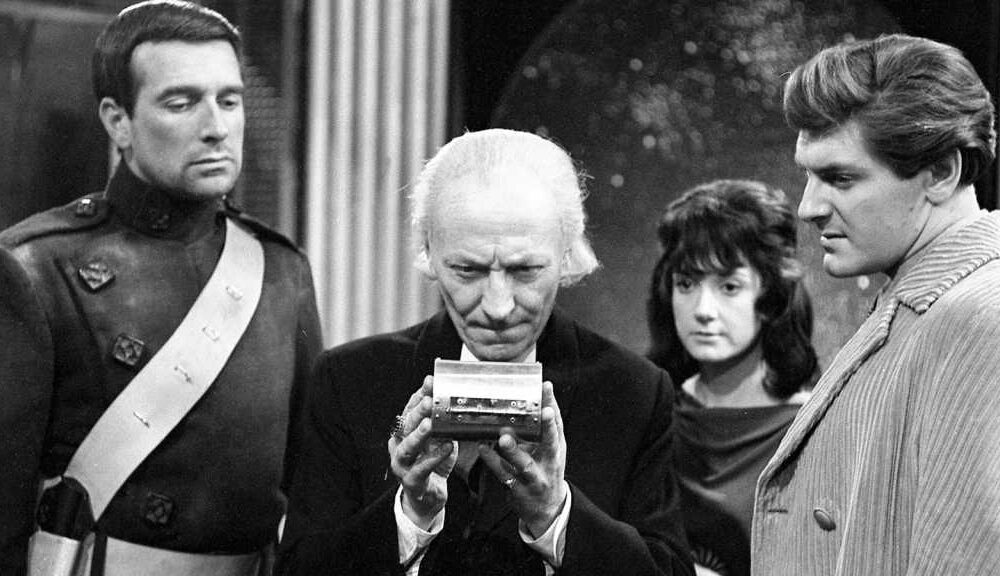 Doctor Who, The Devil's Planet - Nicholas Courtney as Bret Vyon, William Hartnell as The Doctor, Adrienne Hill as Katriana and Peter Purves as Steven
