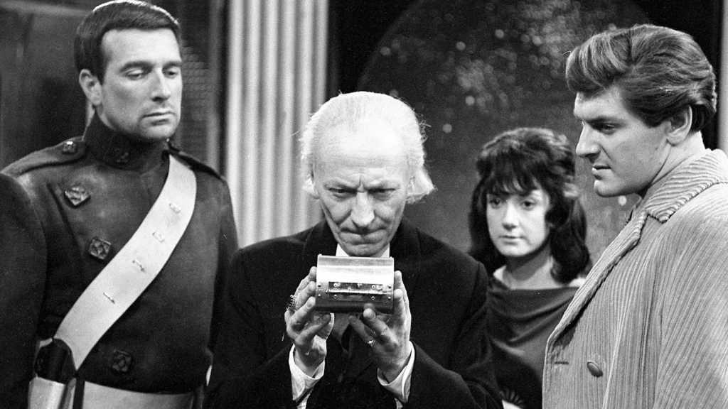 Doctor Who, The Devil's Planet - Nicholas Courtney as Bret Vyon, William Hartnell as The Doctor, Adrienne Hill as Katriana and Peter Purves as Steven