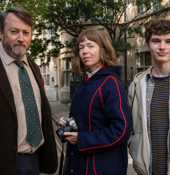 Ludwig season 2 - John ‘Ludwig’ Taylor (David Mitchell), Lucy (Anna Maxwell Martin) and Henry Betts-Taylor (Dylan Hughes)