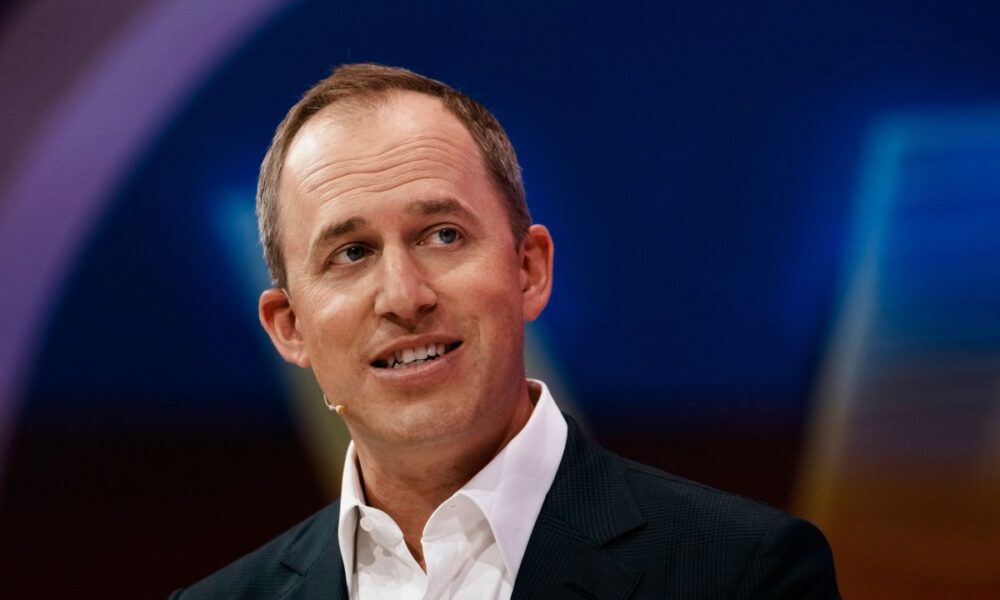 Co-CEO of Salesforce, Bret Taylor, speaks at the Vivatech show in Paris, France, June 15, 2022. (AP Photo/Thibault Camus)