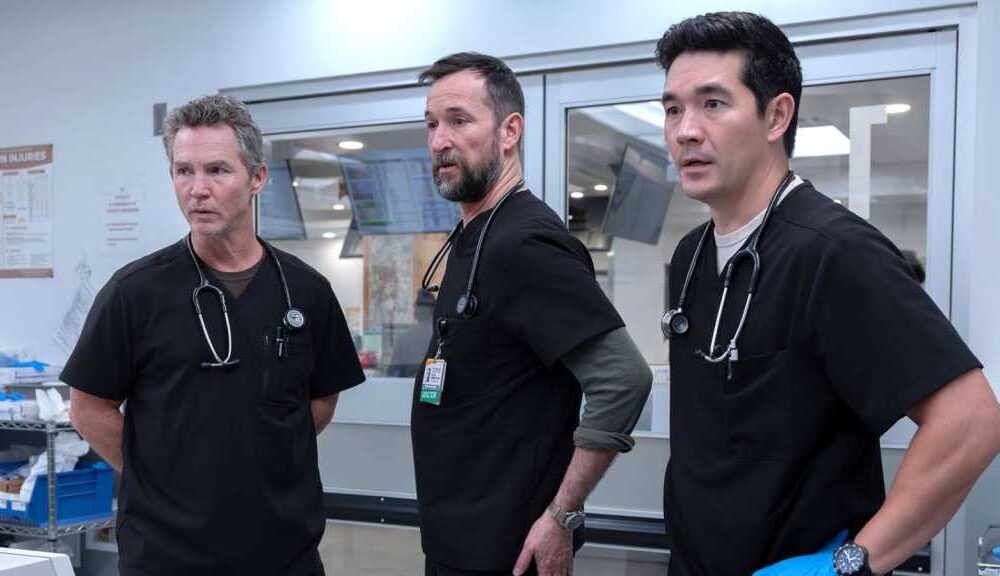 The Pitt season 2 - Shawn Hatosy as Dr. Jack Abbot, Noah Wyle as Dr. Robby, Ken Kirby as Dr. John Shen