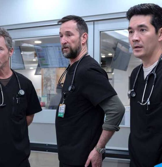 The Pitt season 2 - Shawn Hatosy as Dr. Jack Abbot, Noah Wyle as Dr. Robby, Ken Kirby as Dr. John Shen