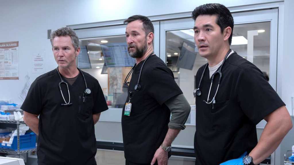 The Pitt season 2 - Shawn Hatosy as Dr. Jack Abbot, Noah Wyle as Dr. Robby, Ken Kirby as Dr. John Shen