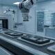 AI concept image of a futuristic, automated factory assembly line with robotic arms evaluating flat 2027 iPhone Pro prototypes on a moving conveyor belt. A glowing holographic HUD interface displays real-time testing analytics in a clean, high-tech manufacturing facility.