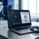 A 2026 MacBook Pro displayed inside a high-tech Intel fabrication facility showing a 'Made in the USA' certification on its screen.