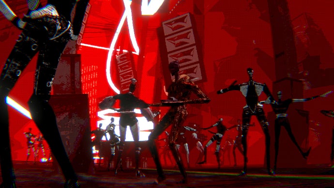 "God is dead, and Heaven has gone corporate" in Grindset T.V., an overstimulating speedrunning game by way of Cruelty Squad