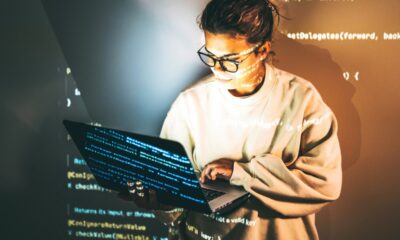 Young woman programming.