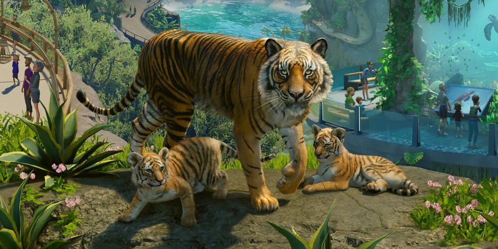 Planet Zoo 2 keyart diorama with tigers – header
