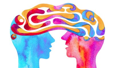 Graphic watercolor drawing of a mind meld