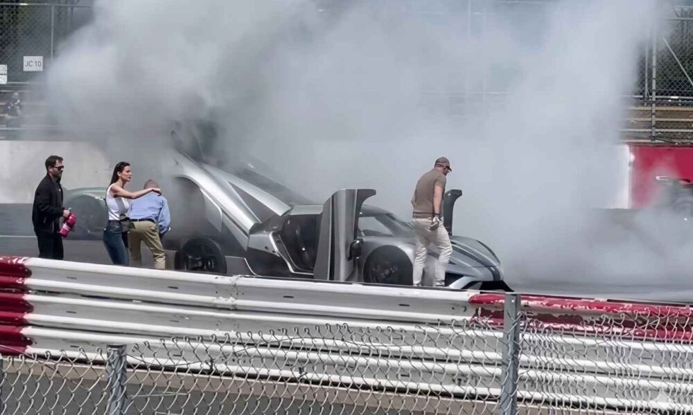 Koenigsegg Regera catches fire during the SCD Secret Meet at Silverstone