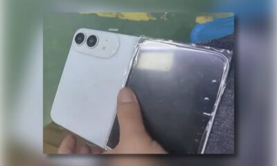 A leaked photo shared on Weibo by Ice Universe showcasing a white prototype dummy unit of Apple's rumored book-style foldable iPhone Ultra.