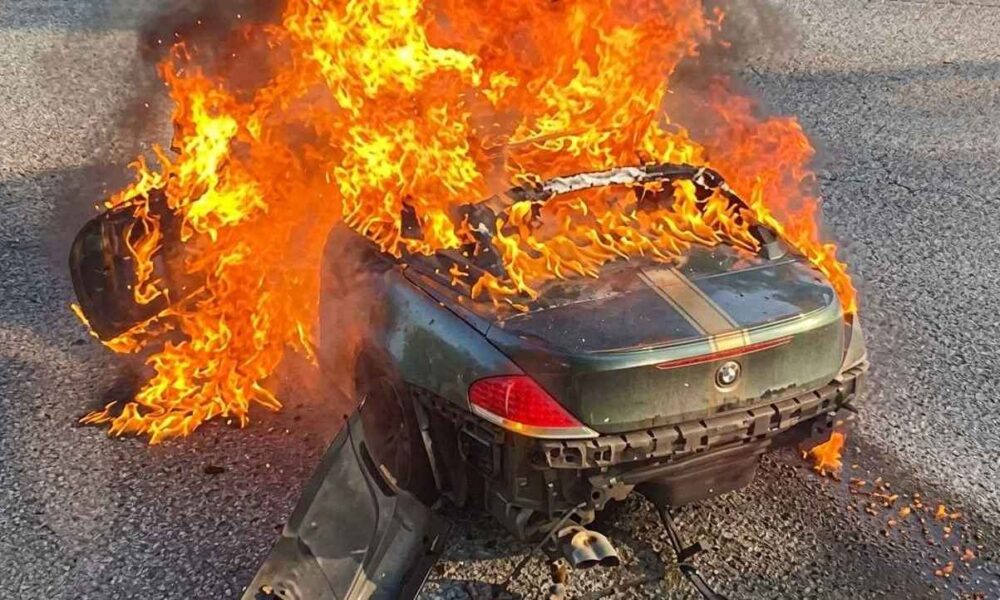 BMW 6 Series Convertible crashed, engulfed in flames on Singapore expressway