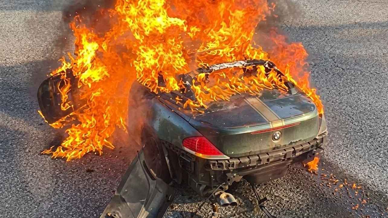 BMW 6 Series Convertible crashed, engulfed in flames on Singapore expressway