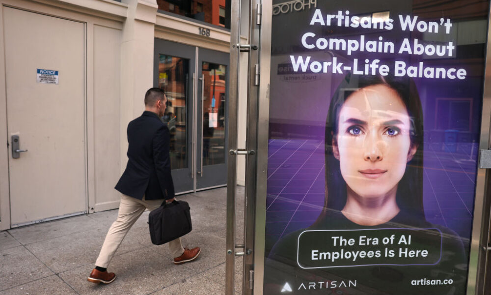 An ad for AI company Artisan is posted on 2nd Street on December 05, 2024 in San Francisco, California.