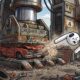An animated picture of a pair of AirPods flying out of an industrial crusher.