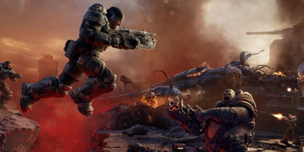 Gears of War E-Day header Marcus Jumping
