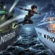 Animated action image of a heroic woman jumping between two ships labelled 'Android' and 'iPhone.'