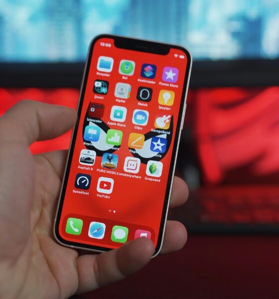person holding iPhone showing home screen
