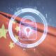 Image of Chinese flag with digital overlay of a lock depicting privacy