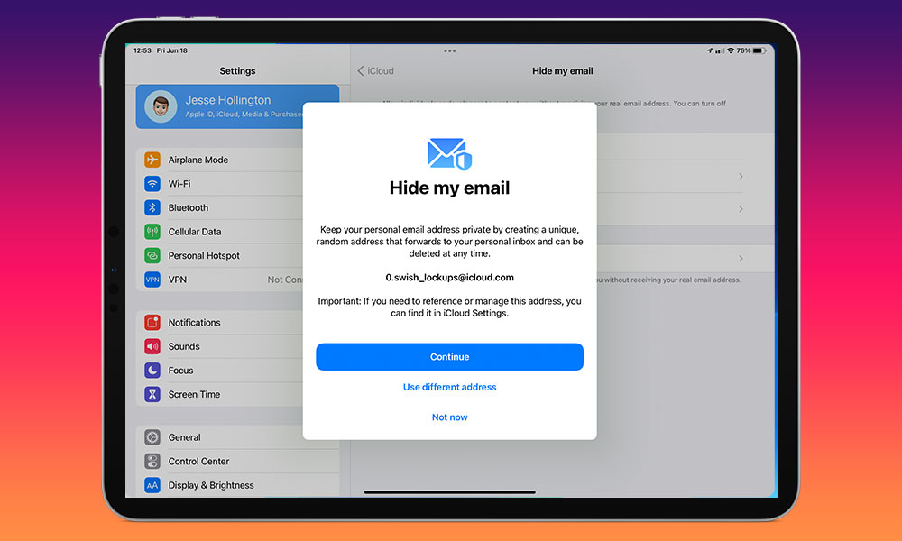 iOS 15 iCloud Hide My Email on iPad