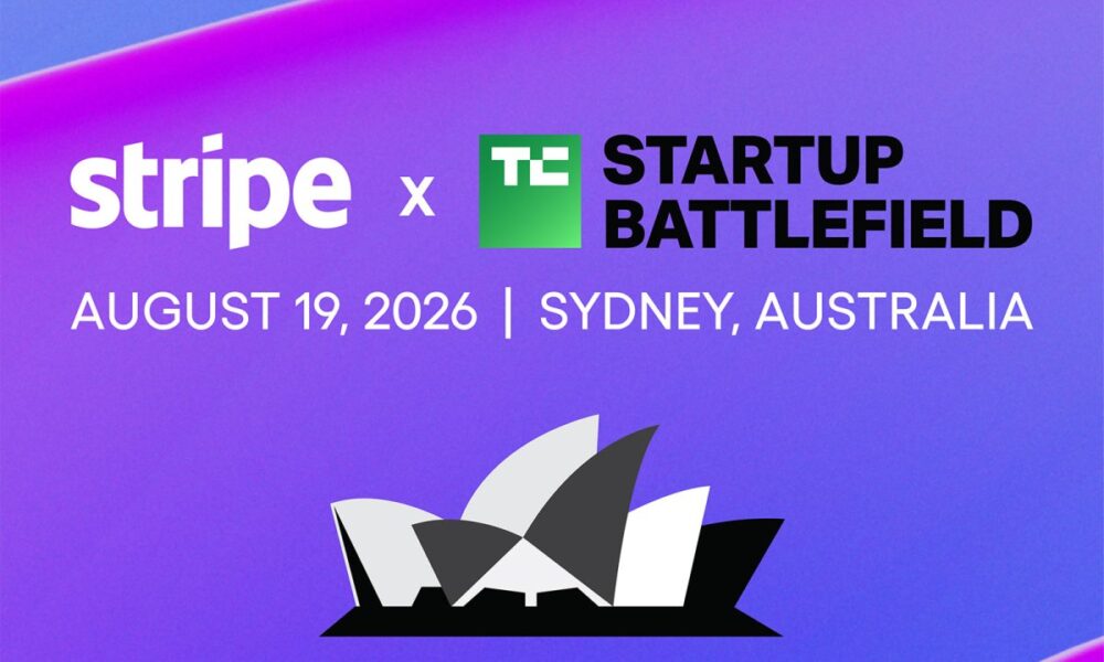 A promotional graphic for TechCrunch and Stripe's Startup Battlefield competition in Sydney, Australia August 19