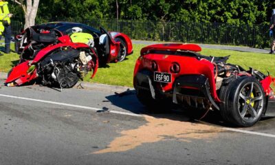 Ferrari SF90 disintegrates in a brutal crash; millionaire walks away unscathed