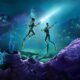 Subnautica 2 header keyart – two divers pointing off to the distance underwater