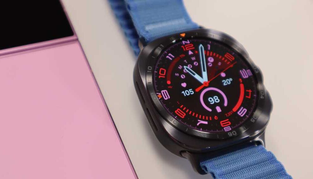 Samsung Galaxy Watch Ultra 2 next to the Z Flip 8